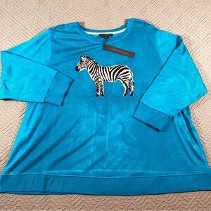 NEW Jane & Delancey Soft Teal Sweatshirt with Zebra Plus Size 3X